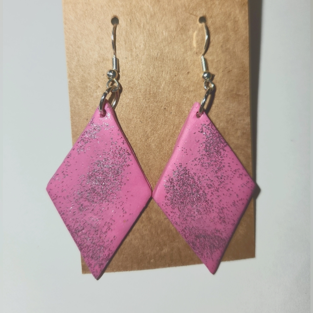 Earrings, pink silver glitter